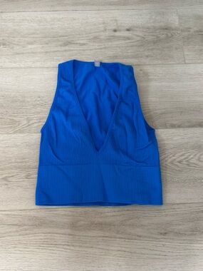 Women's Deep V Ribbed Tank Top - Blue